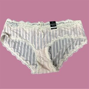 HEIDI KLUM Light Pink Striped Lace Trim Hipster Panties L
